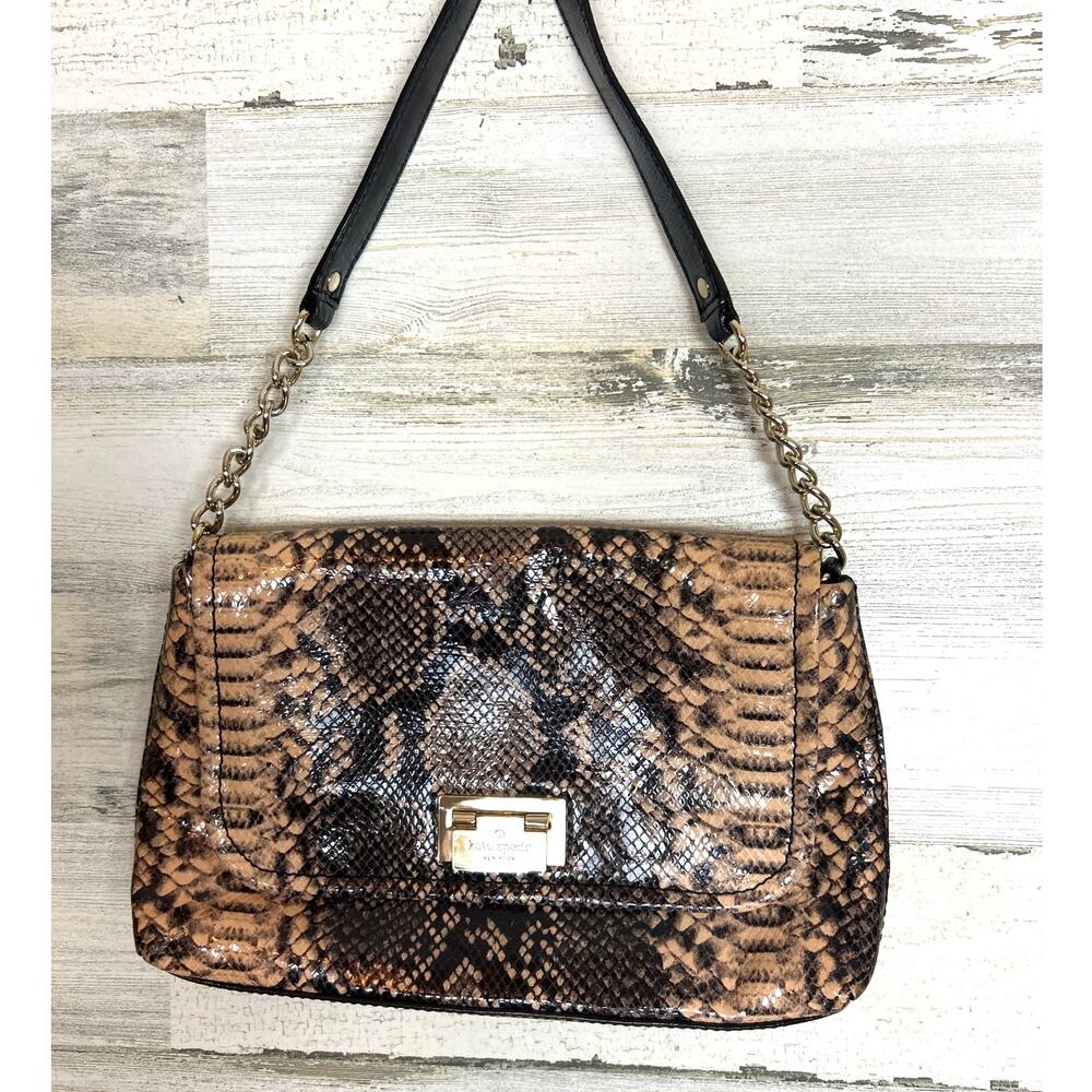 Kate Spade Snakeskin Leather Exotic Shoulder Bag Gold Chain Clip Closure Purse